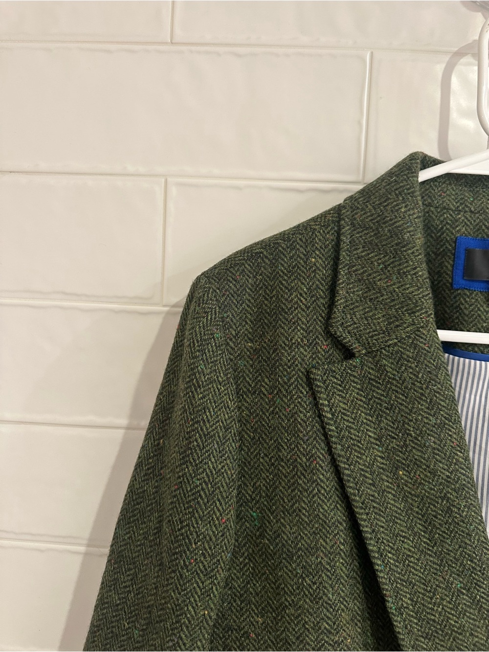 J.Crew Womens Size 16 Herringbone Green Moon English Wool Tweed Double Breasted - Picture 4 of 7